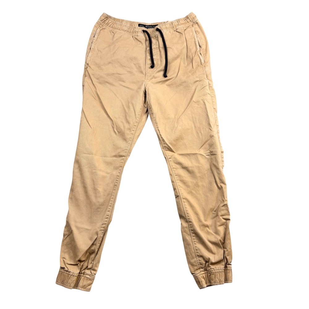 American Eagle Outfitters Men Khaki Tan Twill Jogger Pants Drawstring Size XS